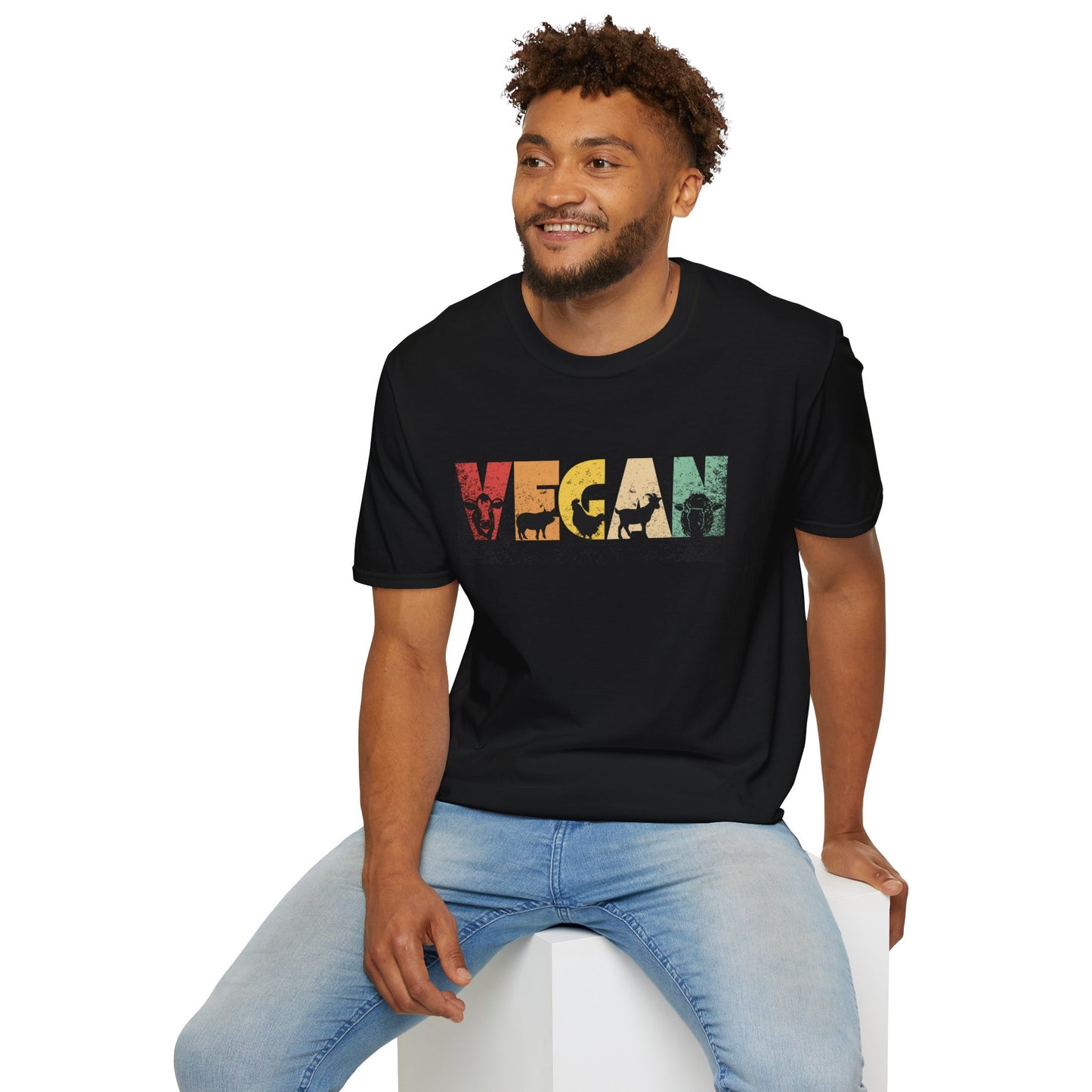 Vintage Vegan Farm Animals Softstyle T-Shirt
