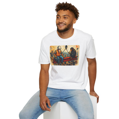 Construction Worker and Monkey Having Lunch Atop Skyscraper T-Shirt