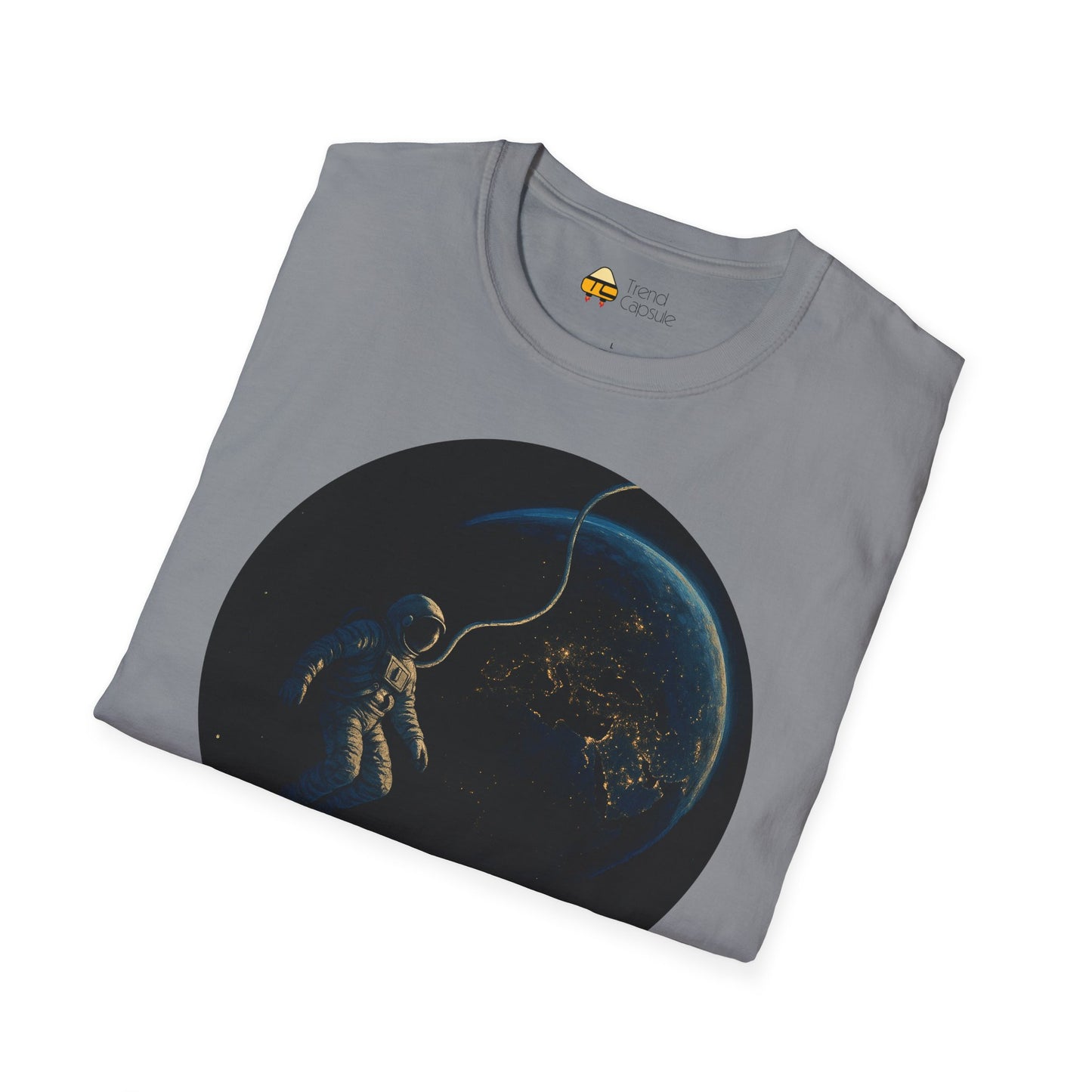 Astronaut Floating in Space Earth Lit Up at Night Softstyle T-Shirt