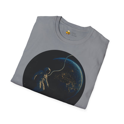 Astronaut Floating in Space Earth Lit Up at Night Softstyle T-Shirt