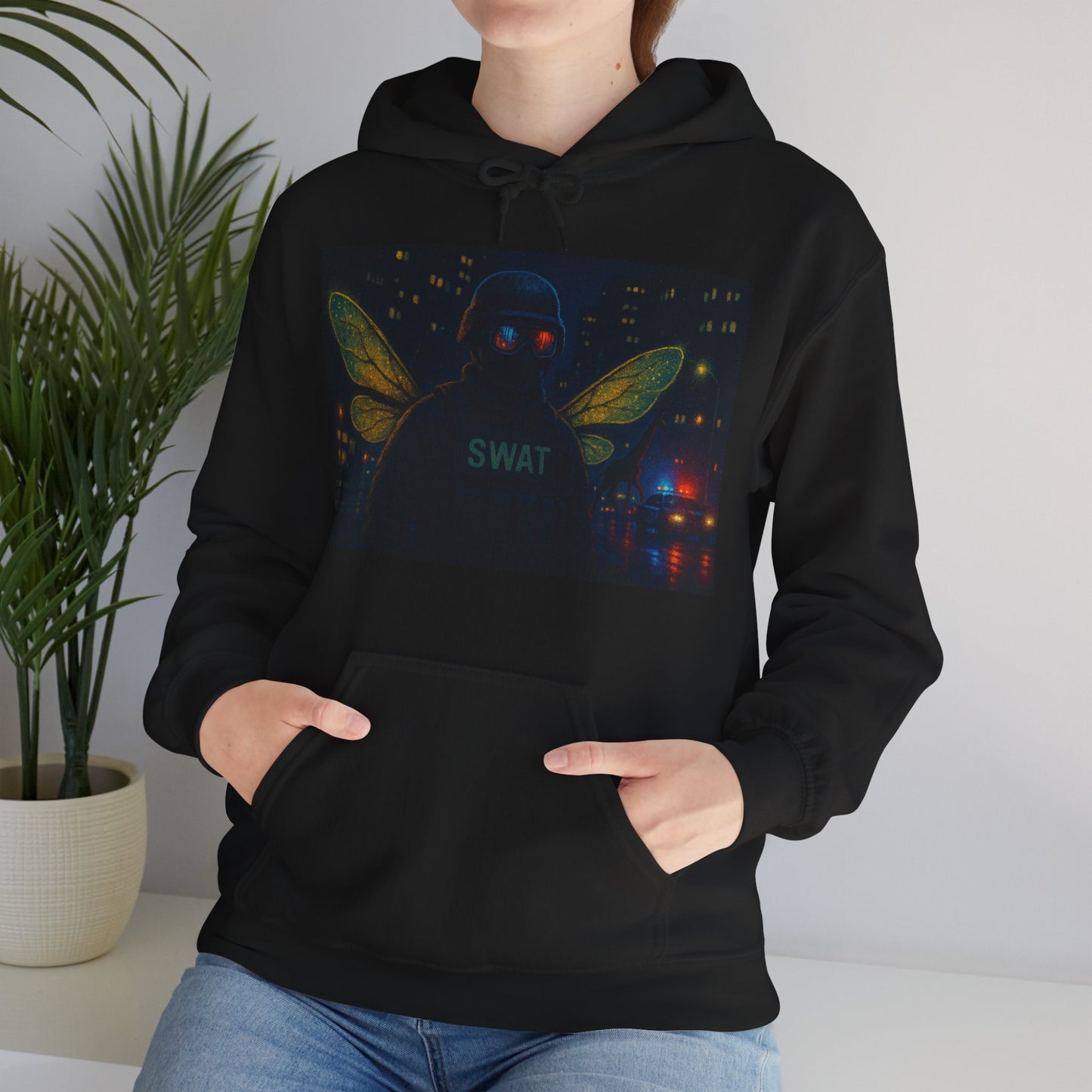 SWAT Team Looking for Escaped Giraffe in the City at Night Heavy Hoodie