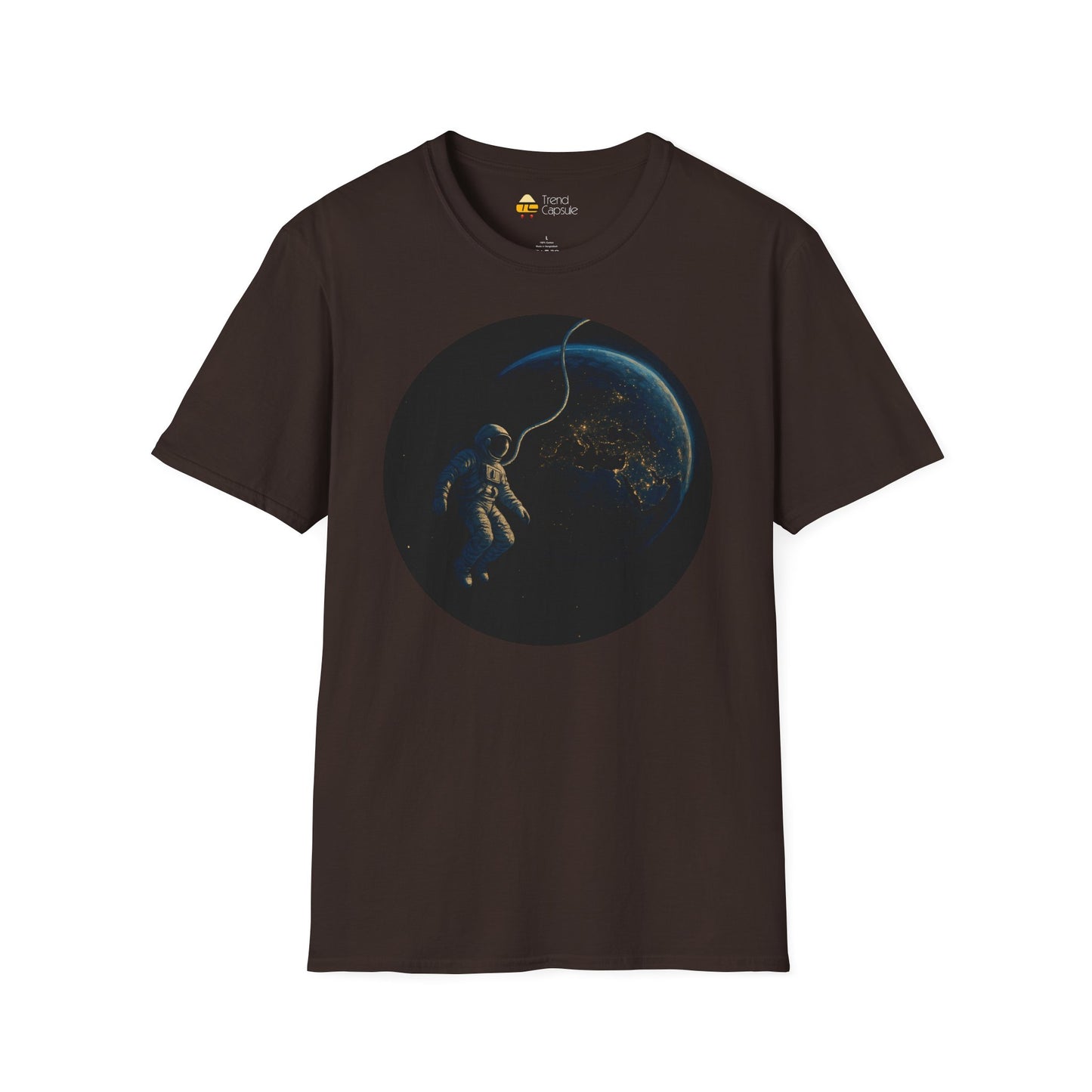 Astronaut Floating in Space Earth Lit Up at Night Softstyle T-Shirt