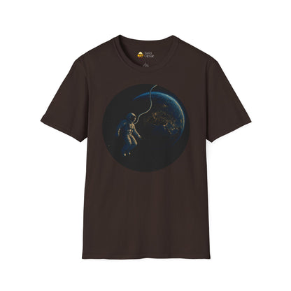 Astronaut Floating in Space Earth Lit Up at Night Softstyle T-Shirt