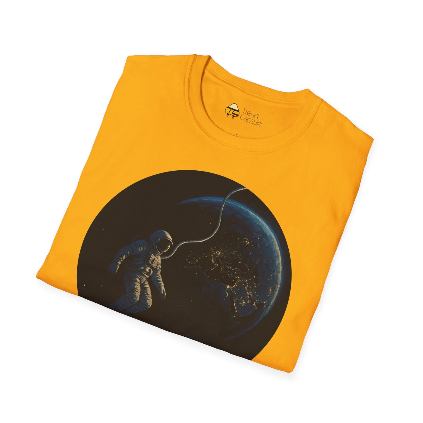 Astronaut Floating in Space Earth Lit Up at Night Softstyle T-Shirt