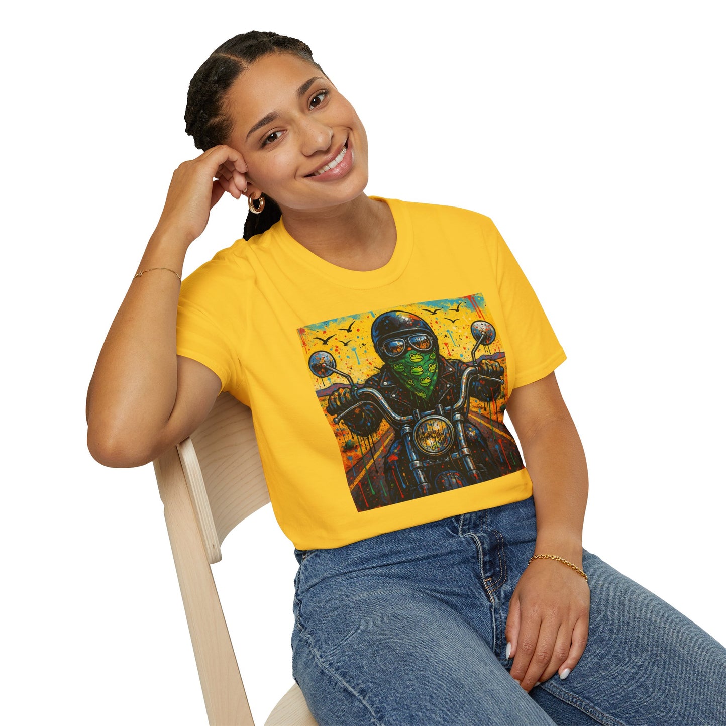 Biker Desert Road Spray-paint Softstyle T-Shirt