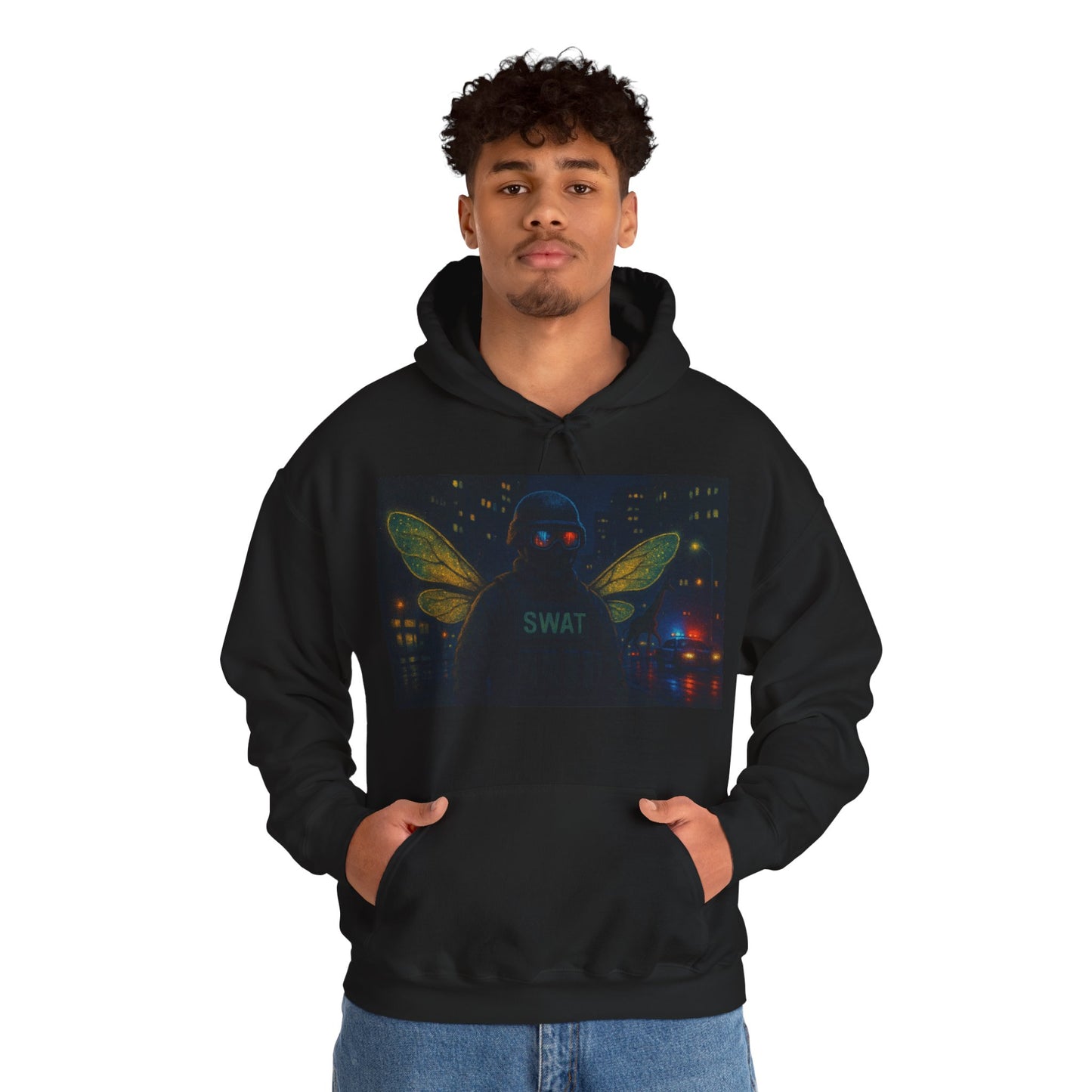 SWAT Team Looking for Escaped Giraffe in the City at Night Heavy Hoodie