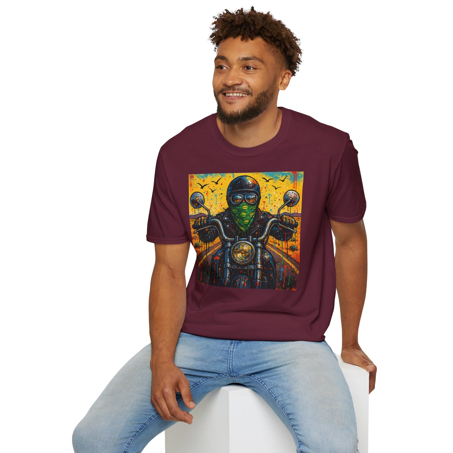 Biker Desert Road Spray-paint Softstyle T-Shirt
