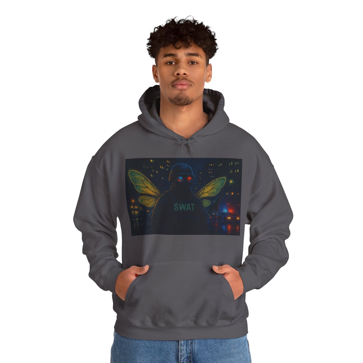 SWAT Team Looking for Escaped Giraffe in the City at Night Heavy Hoodie