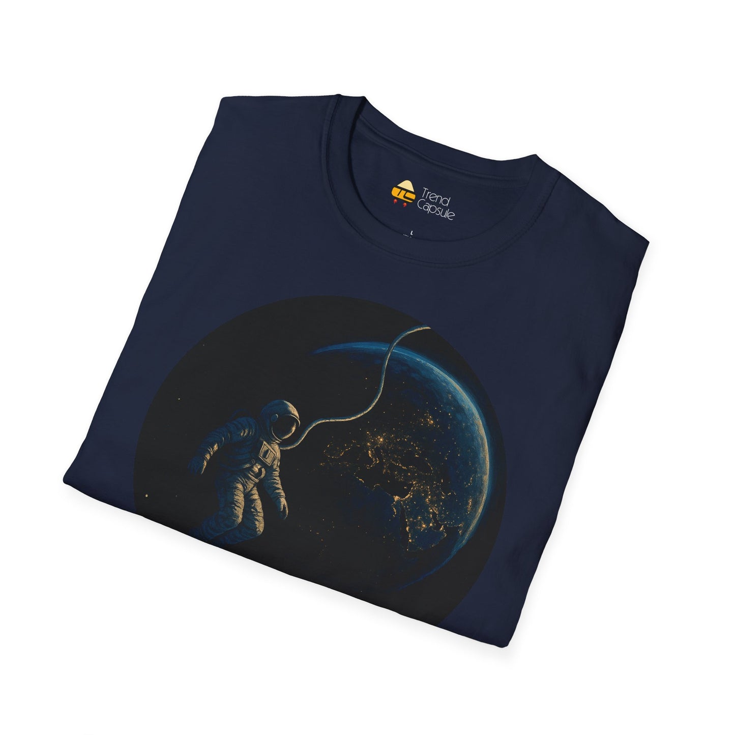 Astronaut Floating in Space Earth Lit Up at Night Softstyle T-Shirt