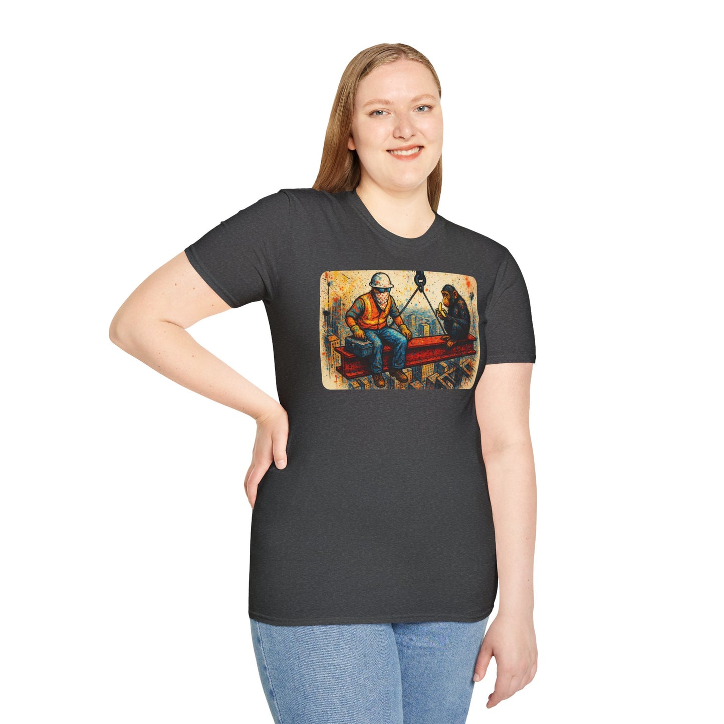 Construction Worker and Monkey Having Lunch Atop Skyscraper T-Shirt