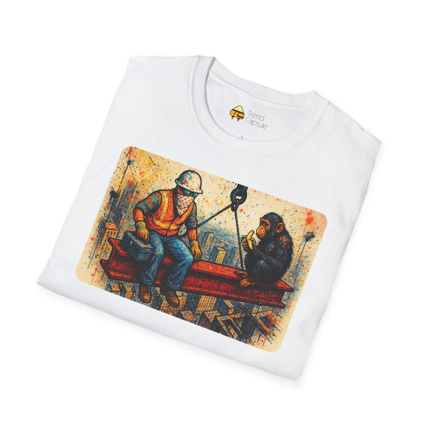 Construction Worker and Monkey Having Lunch Atop Skyscraper T-Shirt