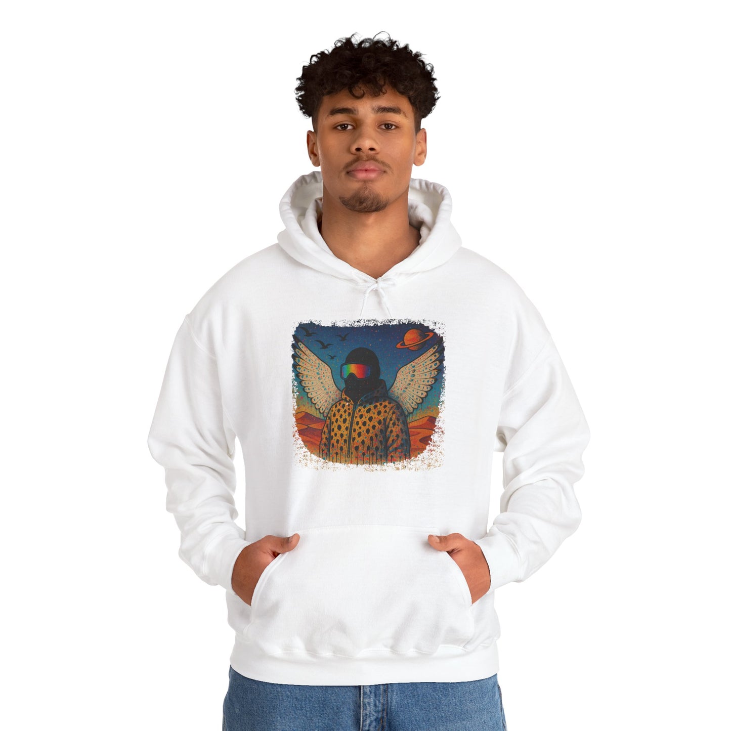 Desert Snowboarder Cosmic Spray-paint Distressed Heavy Hoodie