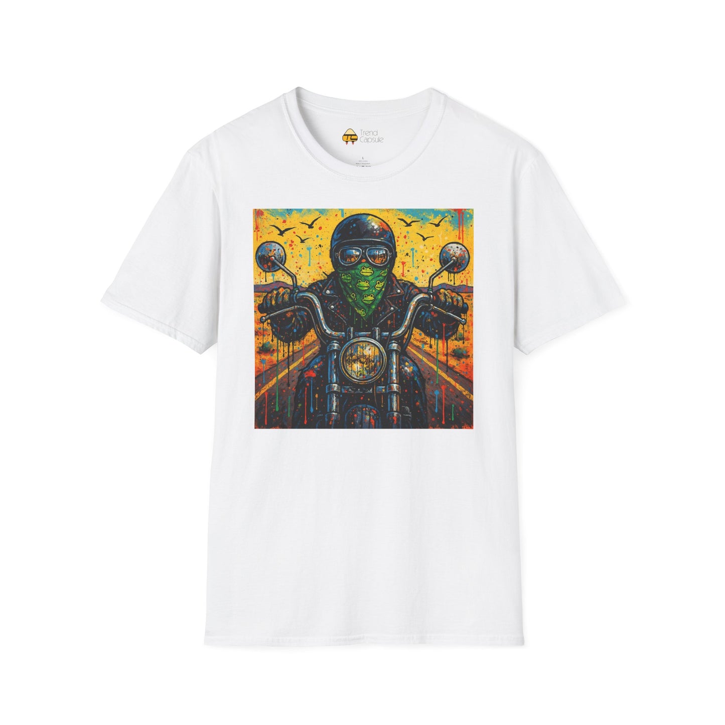 Biker Desert Road Spray-paint Softstyle T-Shirt