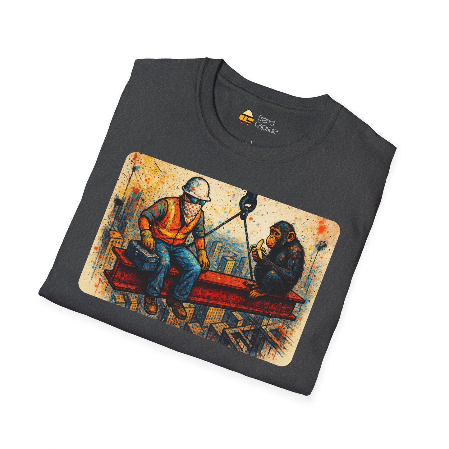 Construction Worker and Monkey Having Lunch Atop Skyscraper T-Shirt
