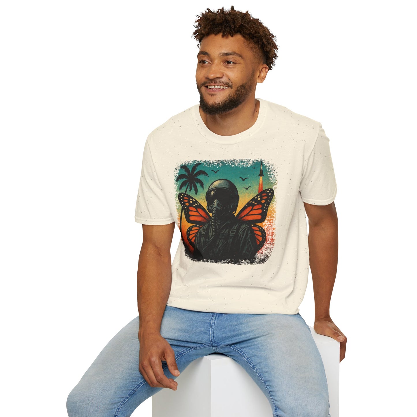 Vintage Jetfighter Summer Butterfly Softstyle T-Shirt