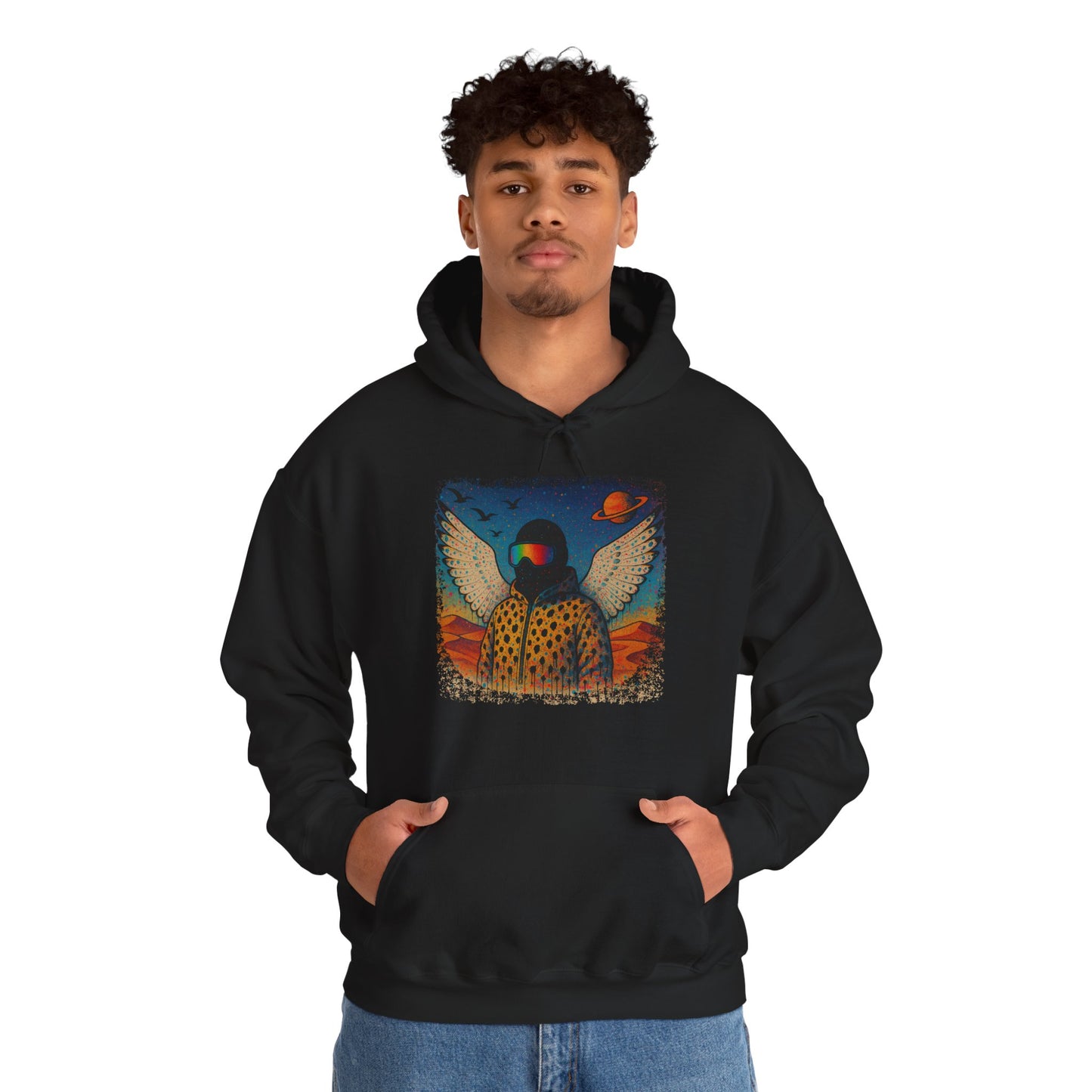 Desert Snowboarder Cosmic Spray-paint Distressed Heavy Hoodie