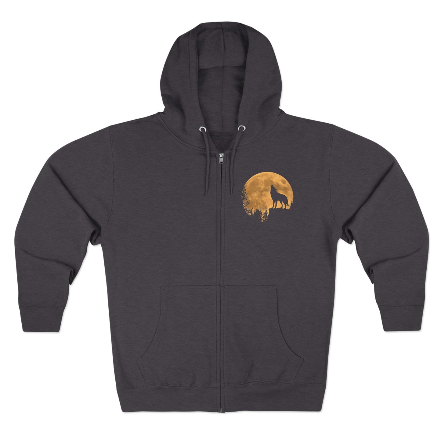 Silhouetted Wolf Howling at the Moon Zip Hoodie