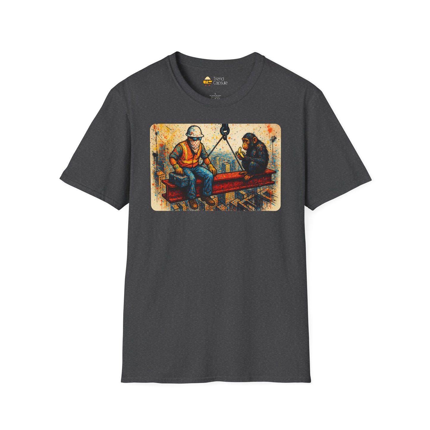 Construction Worker and Monkey Having Lunch Atop Skyscraper T-Shirt