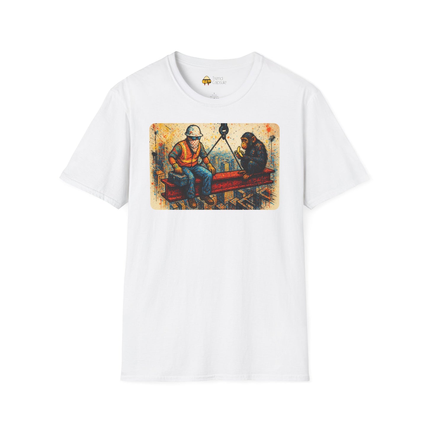 Construction Worker and Monkey Having Lunch Atop Skyscraper T-Shirt