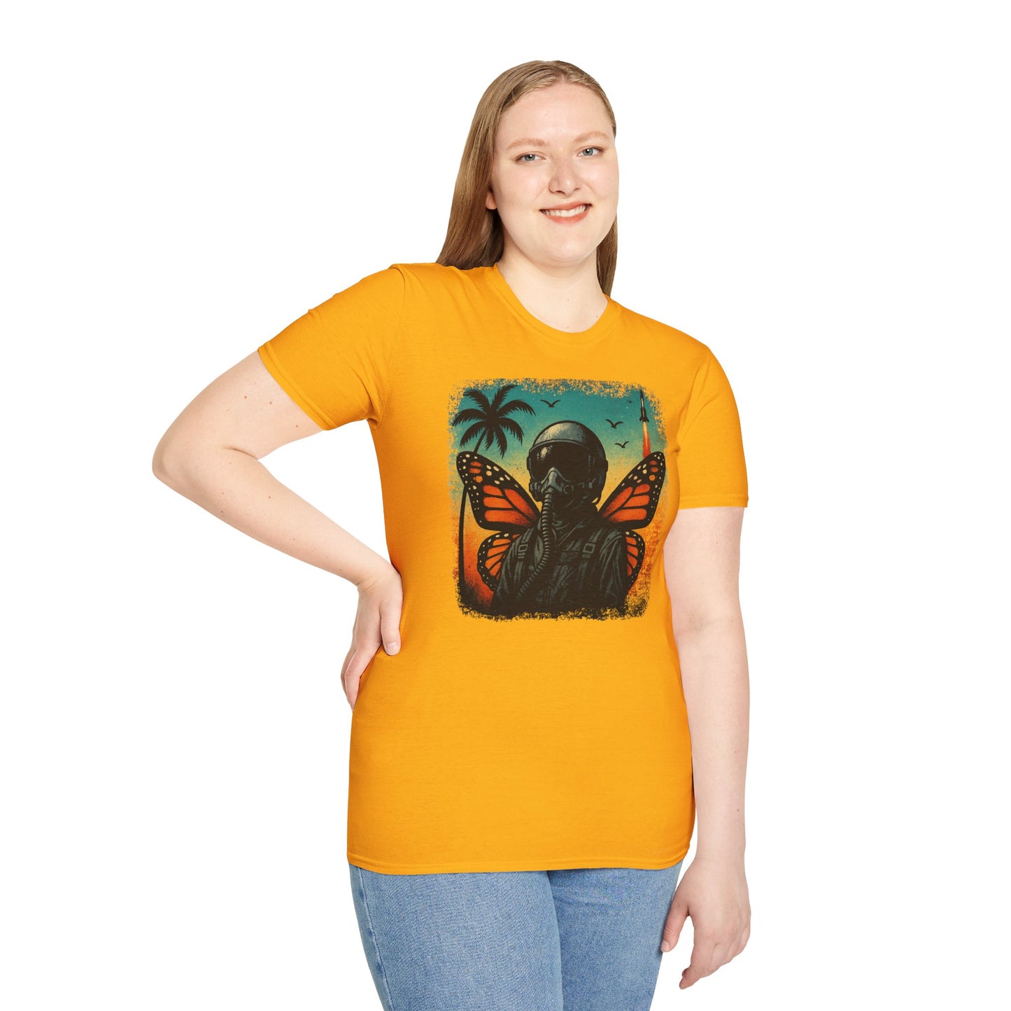 Vintage Jetfighter Summer Butterfly Softstyle T-Shirt