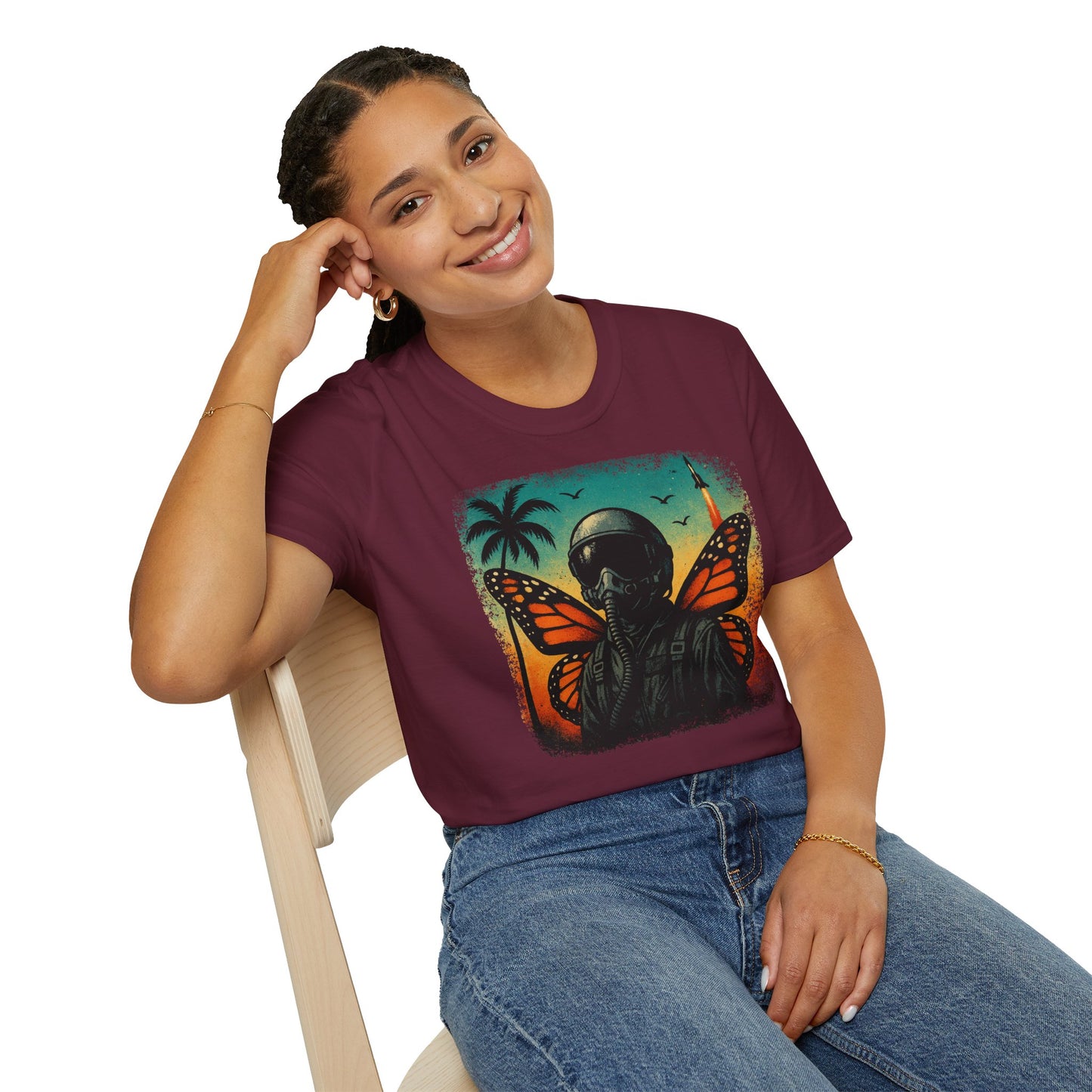 Vintage Jetfighter Summer Butterfly Softstyle T-Shirt