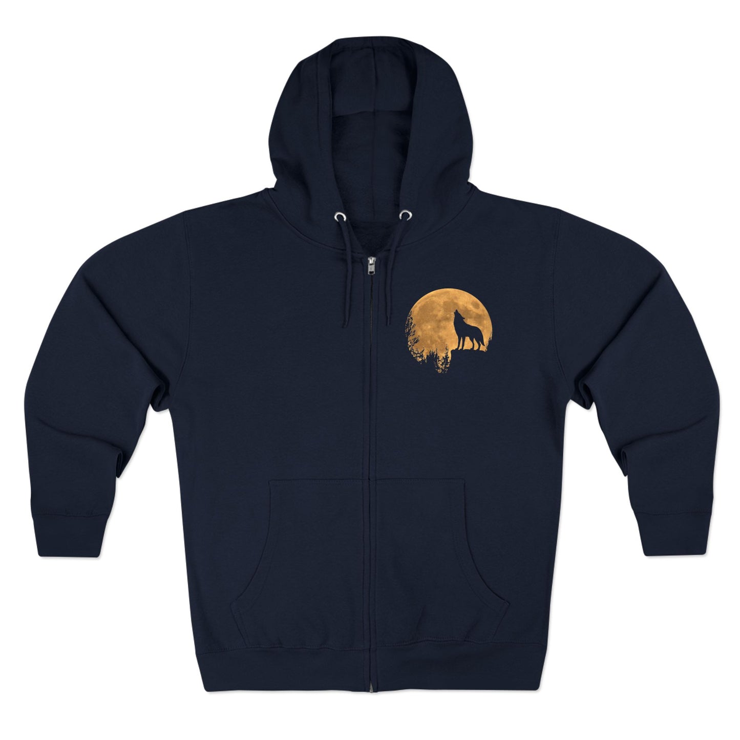 Silhouetted Wolf Howling at the Moon Zip Hoodie
