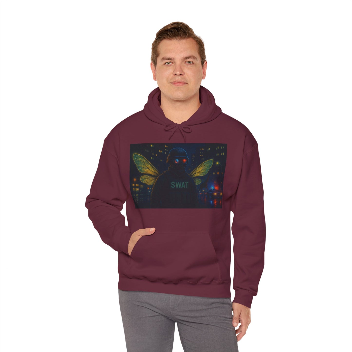 SWAT Team Looking for Escaped Giraffe in the City at Night Heavy Hoodie